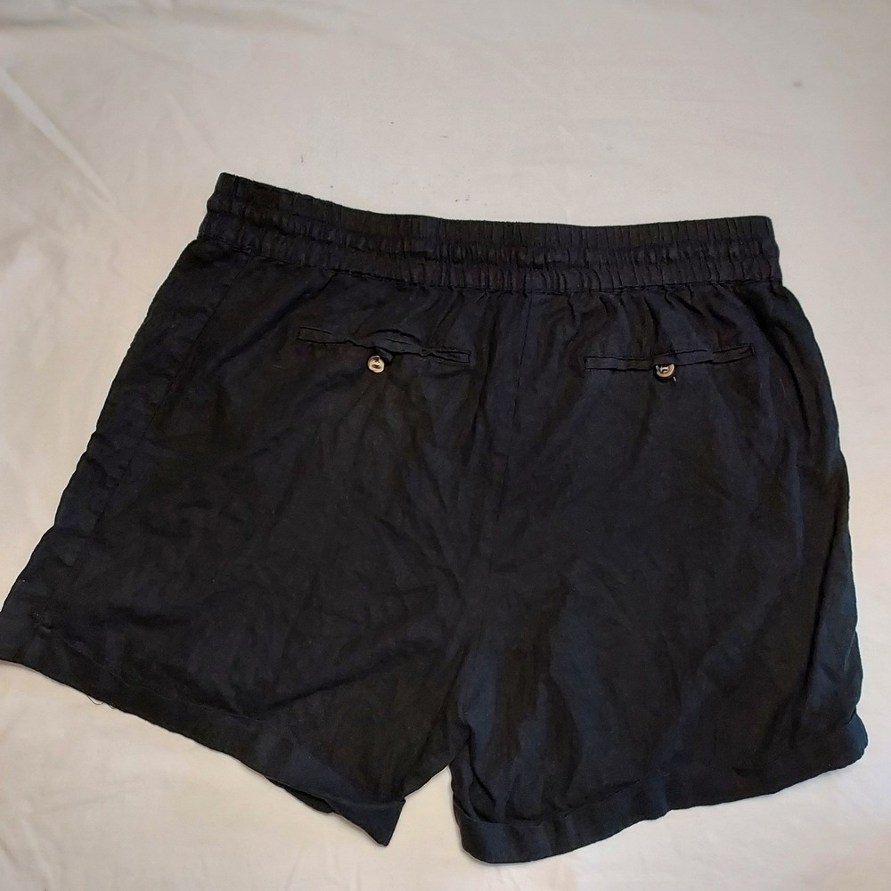 Zenana Women's‎ Linen Blend Shorts Black 3X Elastic Waist Drawstring Pockets - Picture 3 of 8